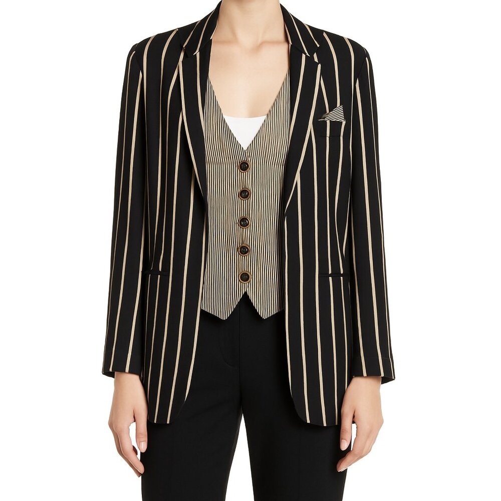 NWT Vintage Womens Pinstripe Blouse Top Retro 80s 90s Deadstock Suit Layered 10